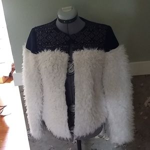 Vintage America Black and White Faux Fur Jacket